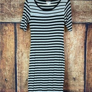 LuLaRoe Black and Gray Striped Midi Dress